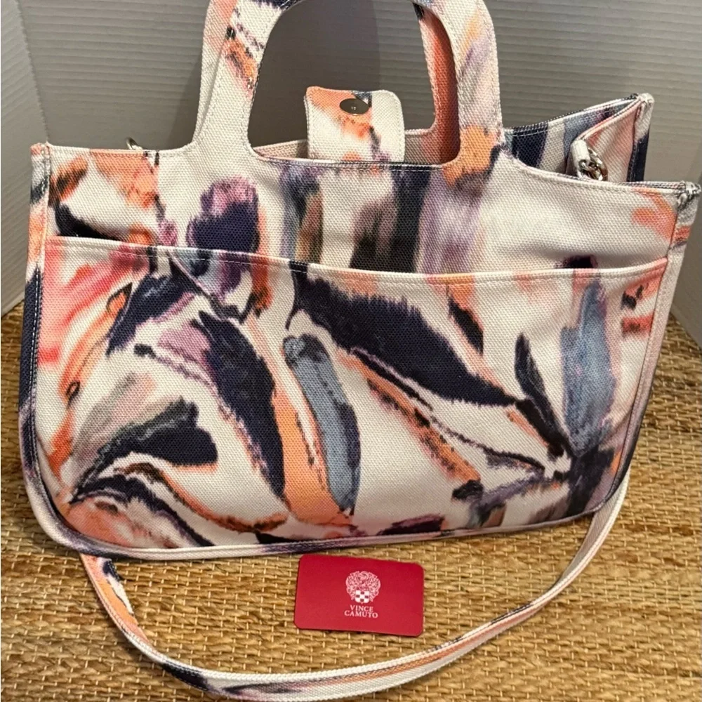 Vince Camuto Cream and Black Tote Bag with Sophisticated Design